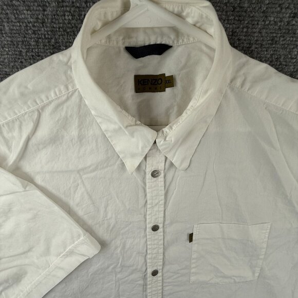 KENZO Short Sleeve Snap Up Shirt Men White 2XL Pocket Logo Cotton Adult Designer - Picture 1 of 15